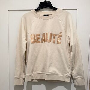 J. Crew Cream Sweatshirt with Rose Gold 'BEAUTÉ' Print